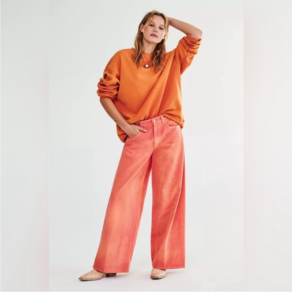 NWT FREE PEOPLE WE THE FREE Waterfalls Baggy Wide-Leg Jeans In Oklahoma Sun - Picture 1 of 9